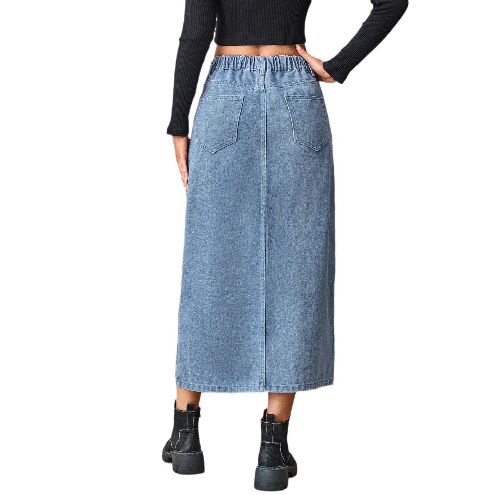 Women's Summer Washed Denim Elastic Waist Denim Skirt - Image 2