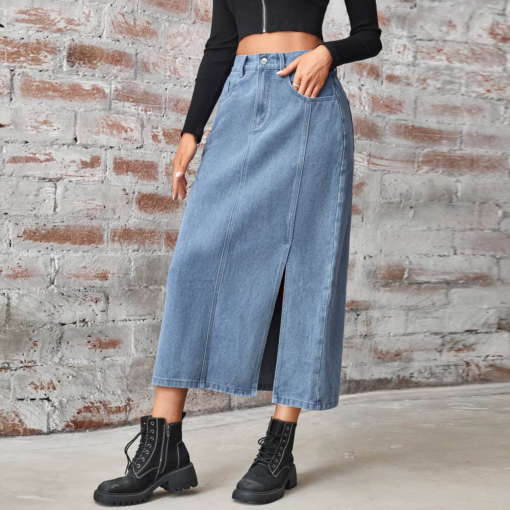 Women's Summer Washed Denim Elastic Waist Denim Skirt - Image 6