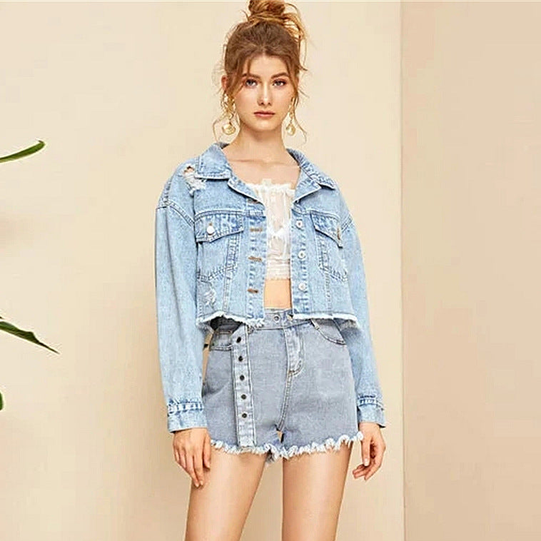 Shredded burr hunting denim jacket jacket
