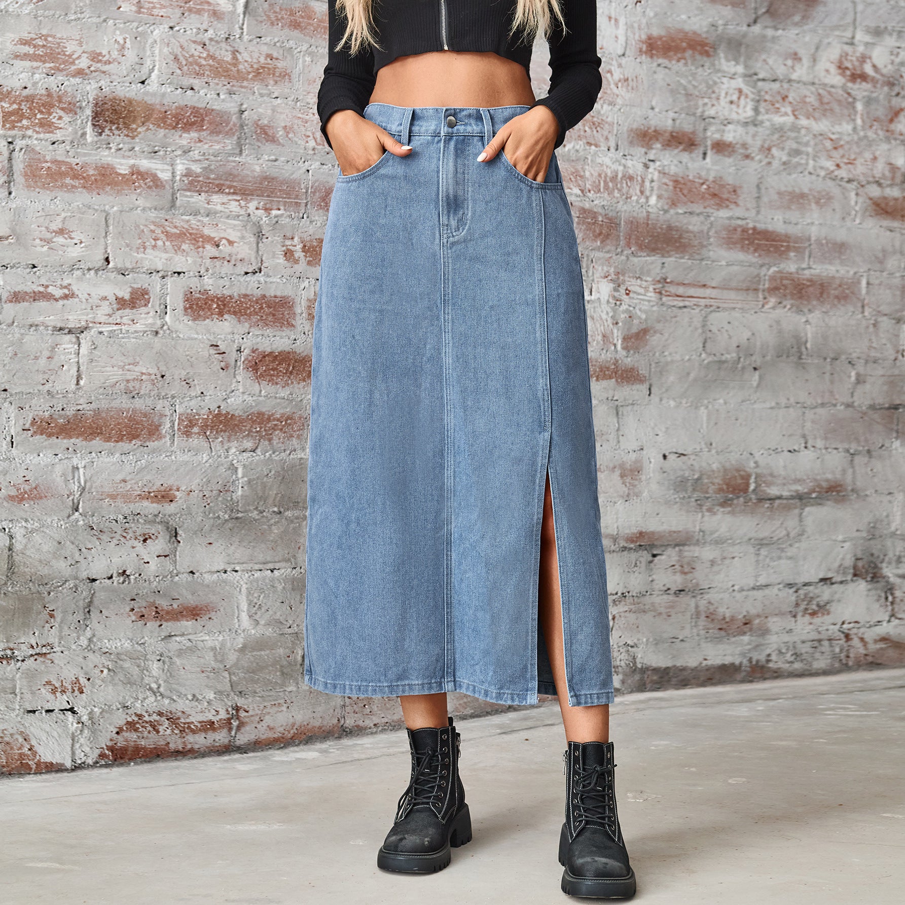 Women's Summer Washed Denim Elastic Waist Denim Skirt - Image 8