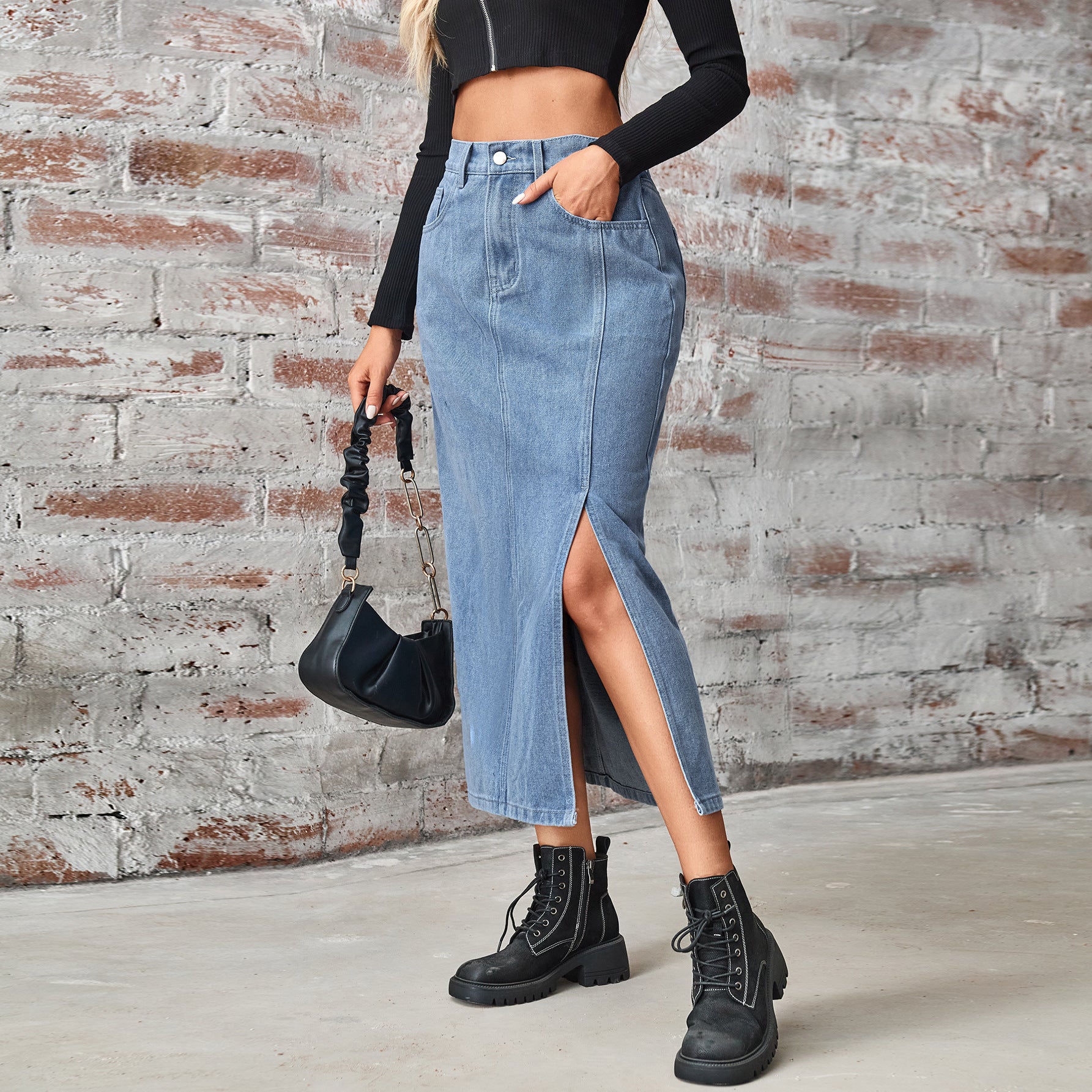 Women's Summer Washed Denim Elastic Waist Denim Skirt - Image 11