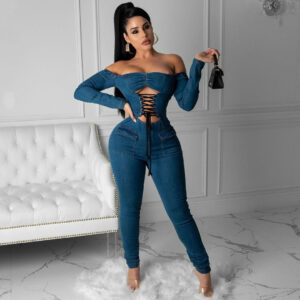 Women's One-piece Shoulder Strap Denim Jumpsuit