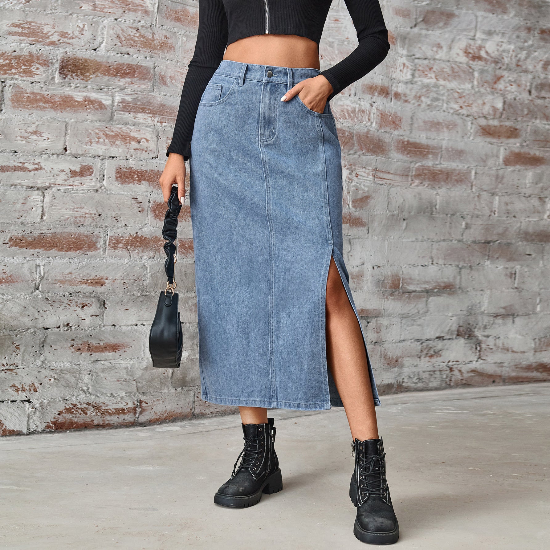 Women's Summer Washed Denim Elastic Waist Denim Skirt - Image 9