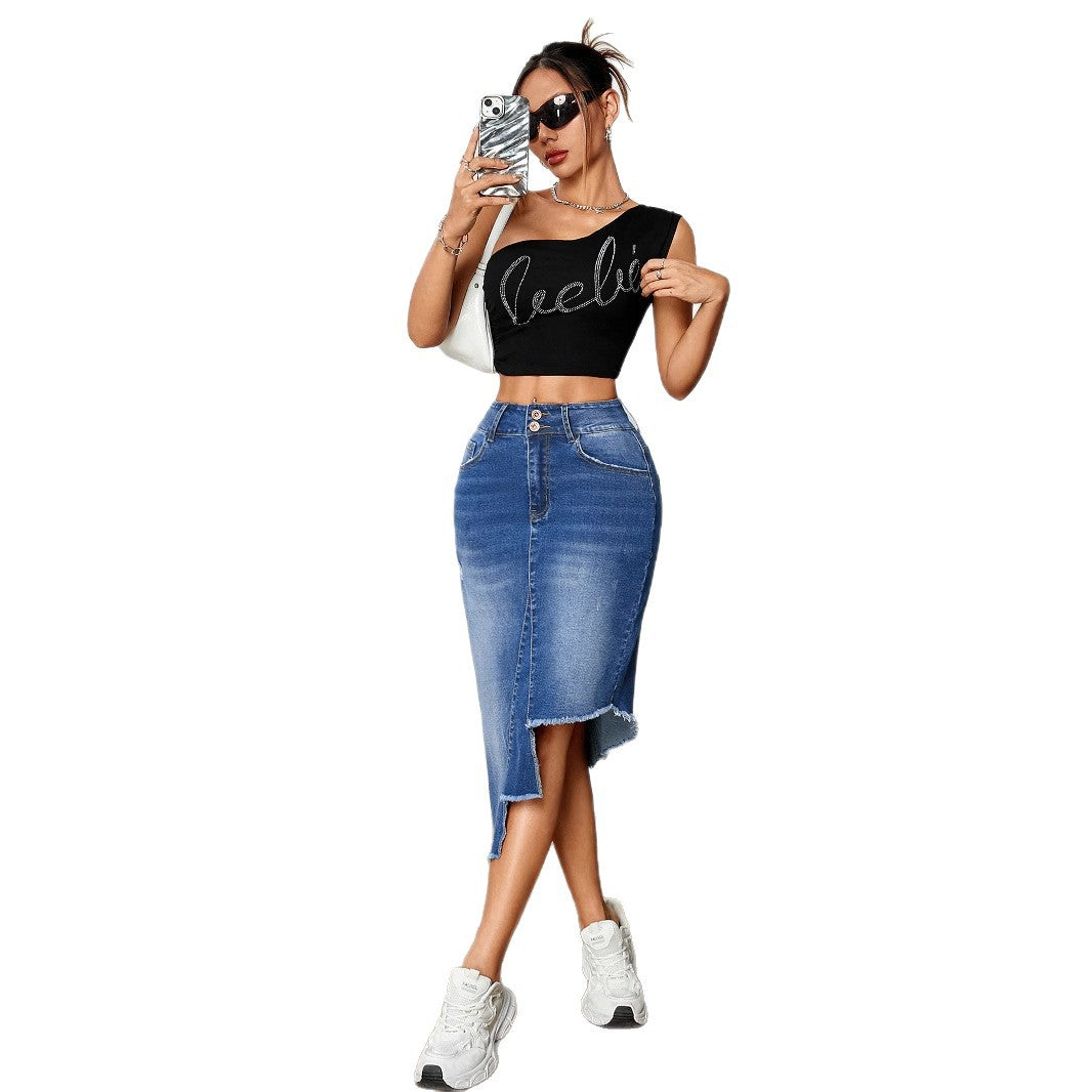 Womens Sexy Denim Bodycon Skirt - Image 2