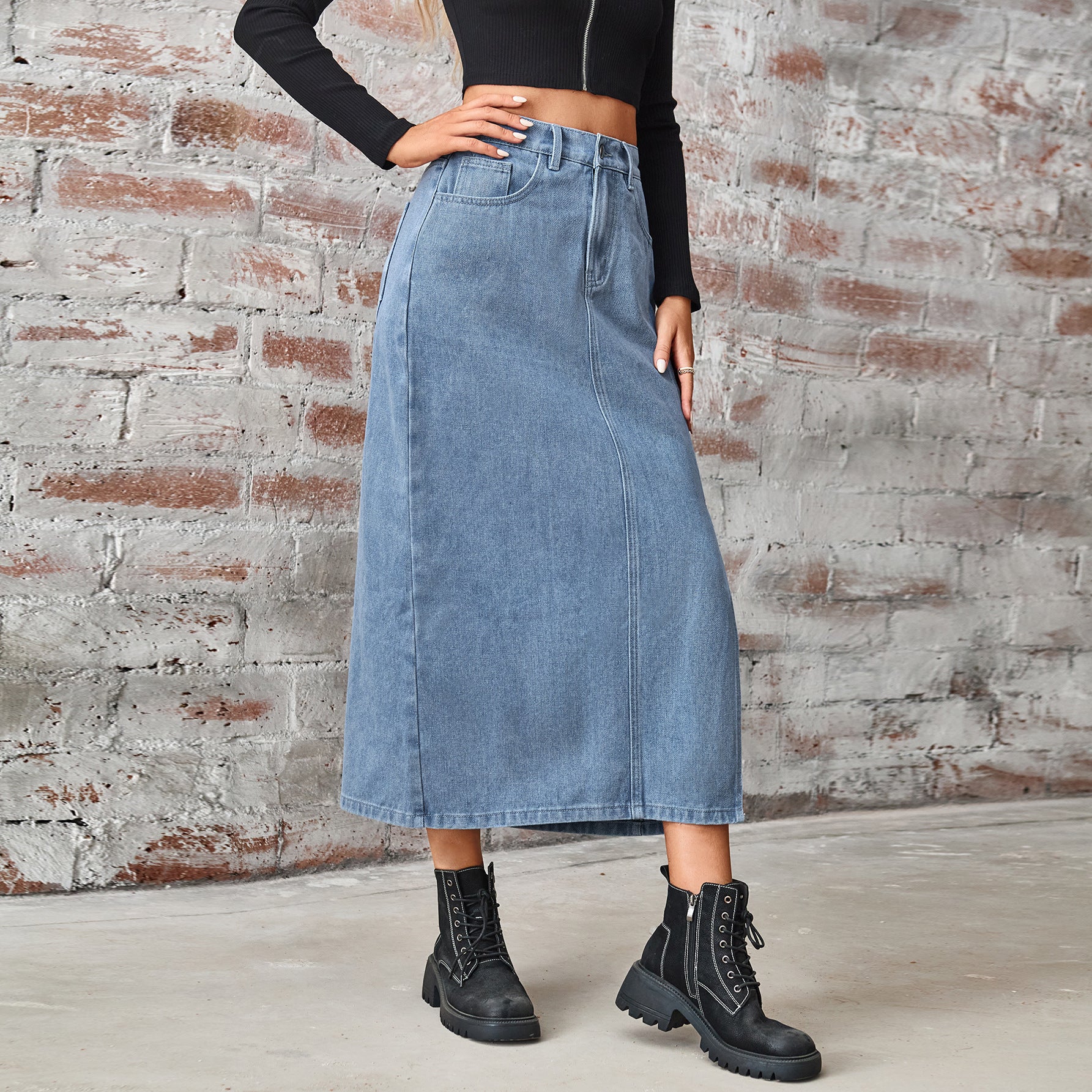 Women's Summer Washed Denim Elastic Waist Denim Skirt - Image 5